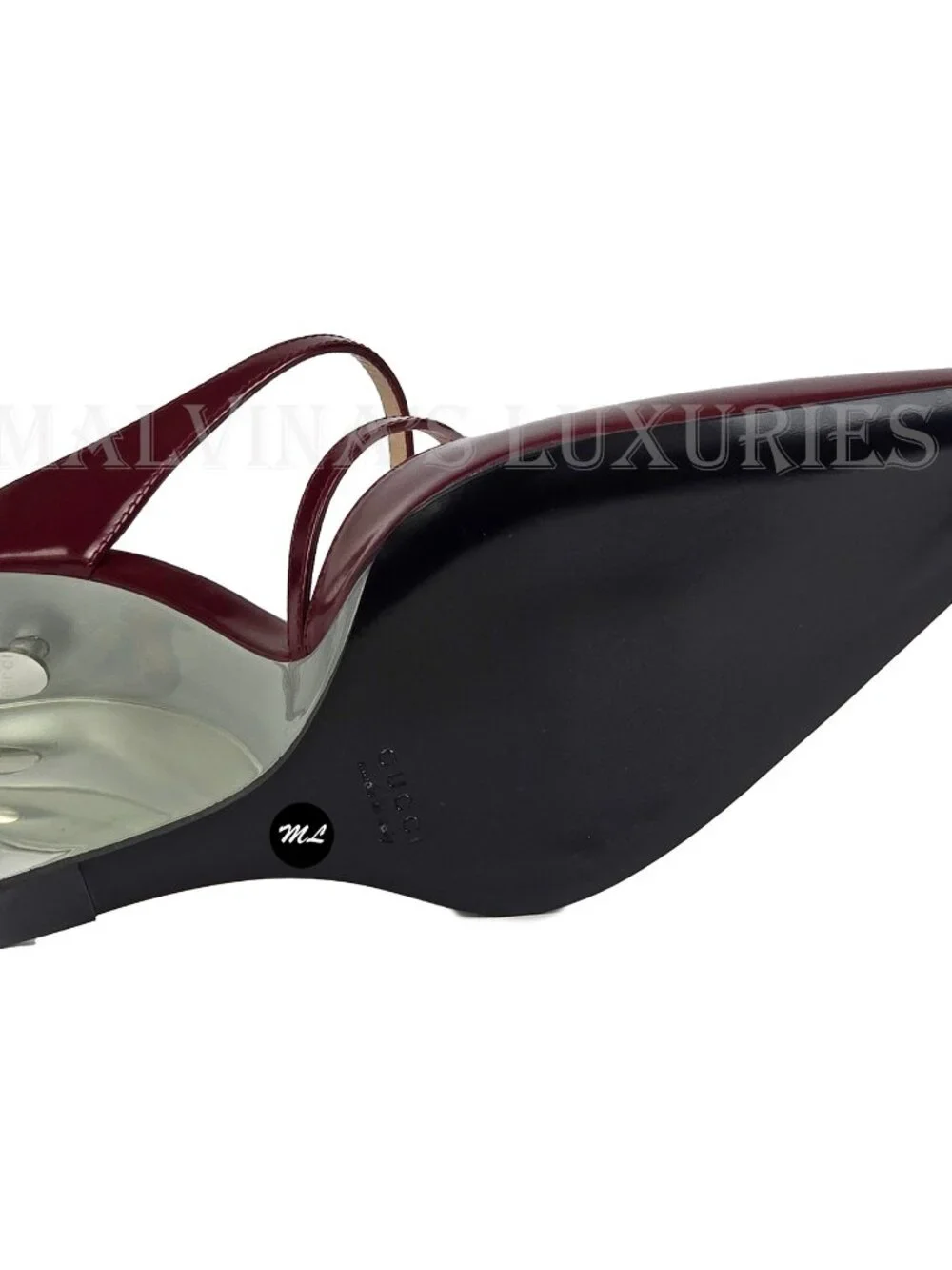 GUCCI SHOES LEATHER w LUCITE WEDGE MULES LOGO EMBOSSED  sz 38 8